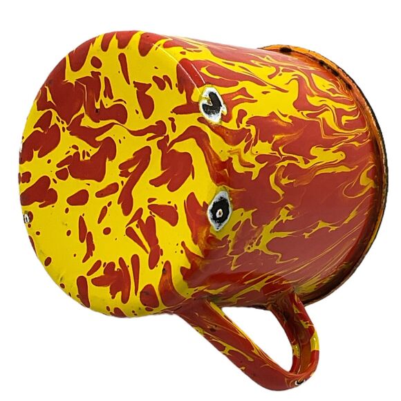 Orange Yellow Swirl Splatterware Graniteware Coffee Cup Enamel Mug Retro Kitchen - Picture 7 of 8